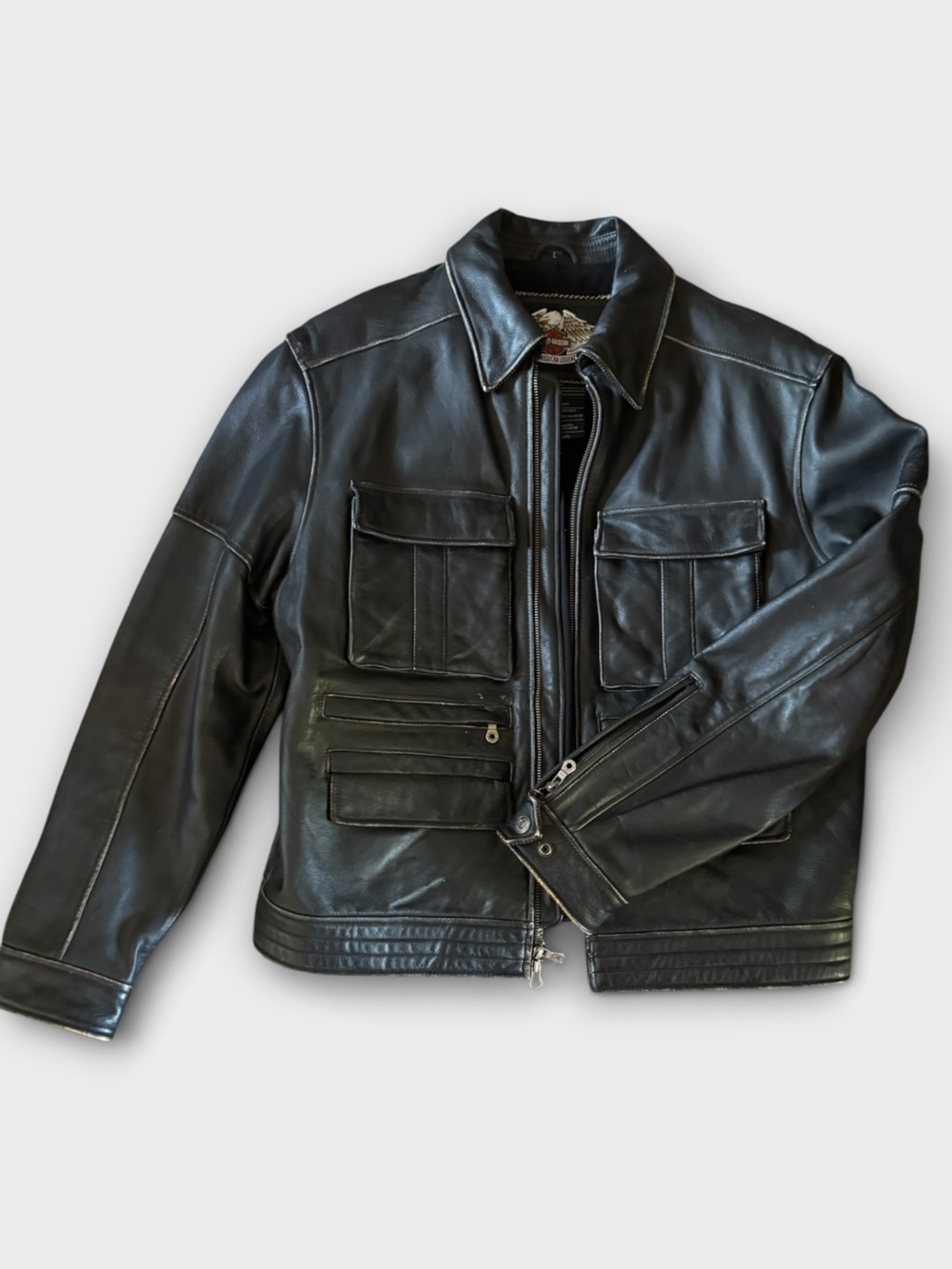Harley Davidson 2006 “Stereo Pocket” Black Midweight Leather Motorcycle Jacket